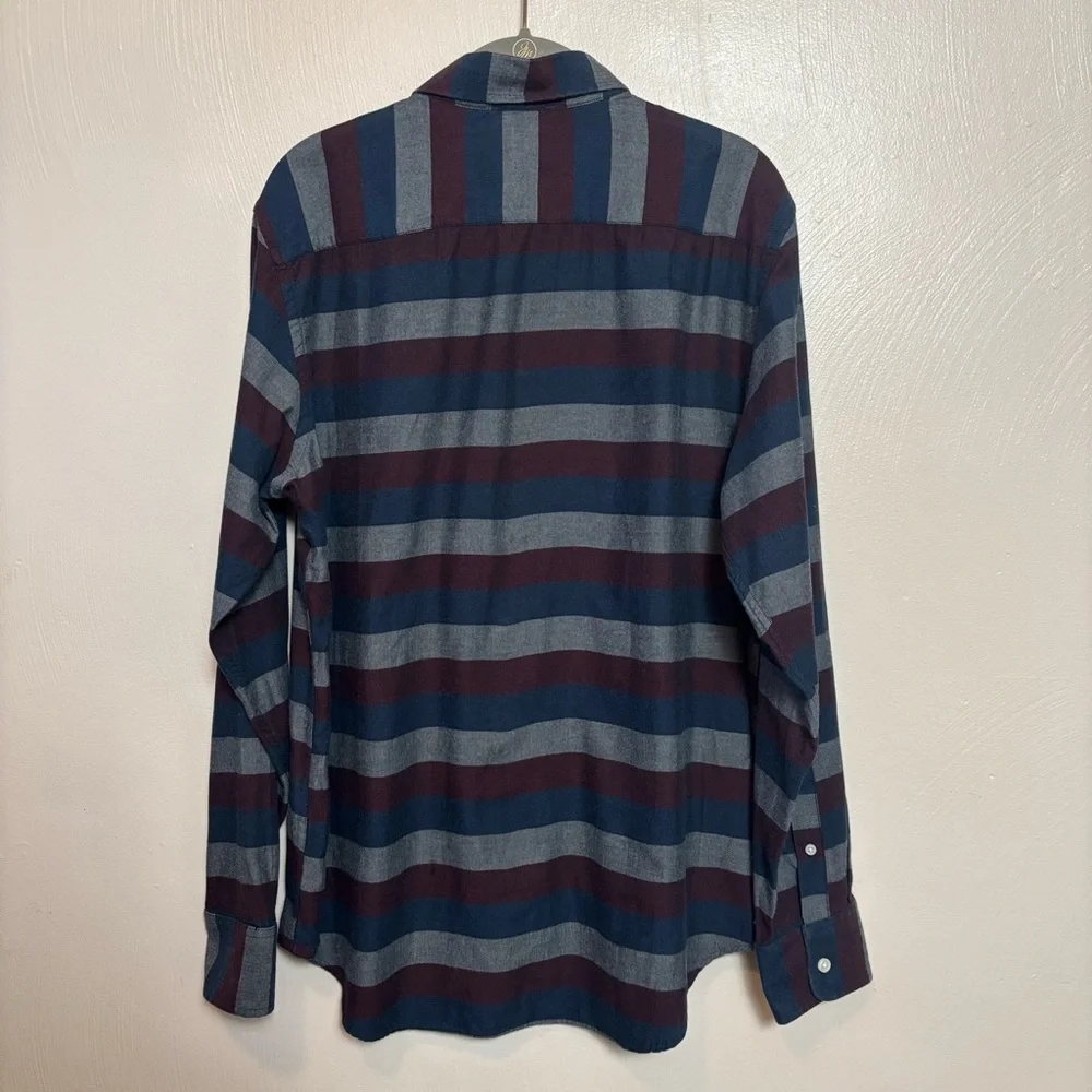 Banana Republic Mens Shirt Horizontal Striped Long Sleeved Blue Red Size Large‎